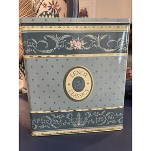 Vintage 90s Lenox Classic Metal Tin w/ Lid Blue and Yellow Cottage Core Storage